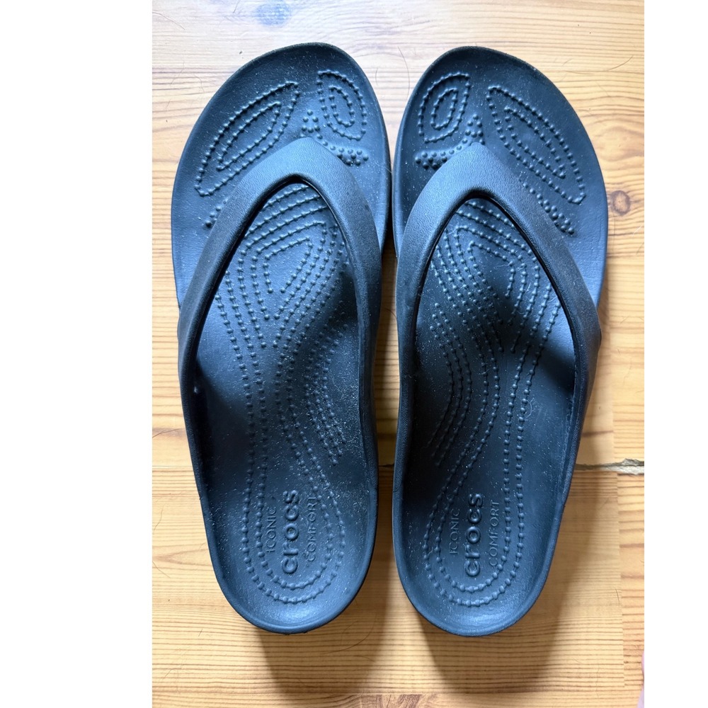 Crocs Kadee II Flip Flops Black Women 7 Iconic Comfort Thong Sandals 202492-001